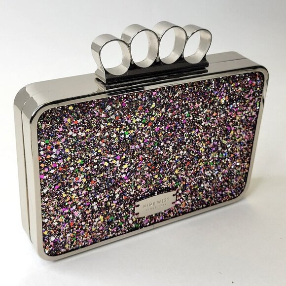 Multicolor Glitter Box Clutch Purse Knuckle Duster Glitter Pink Clutch - Picture 1 of 16